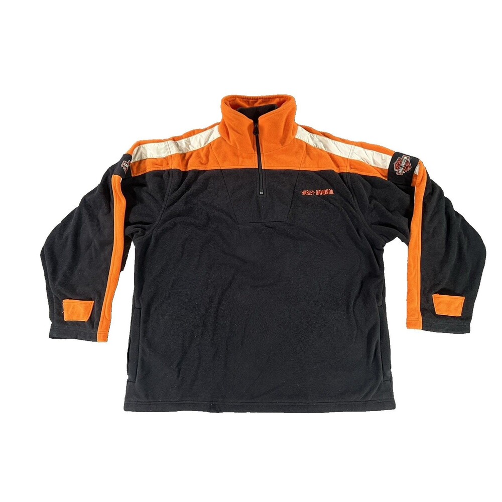 Harley-Davidson Men’s Black Orange Fleece 1/4 Zip Motorcycle Biker Jacket XL